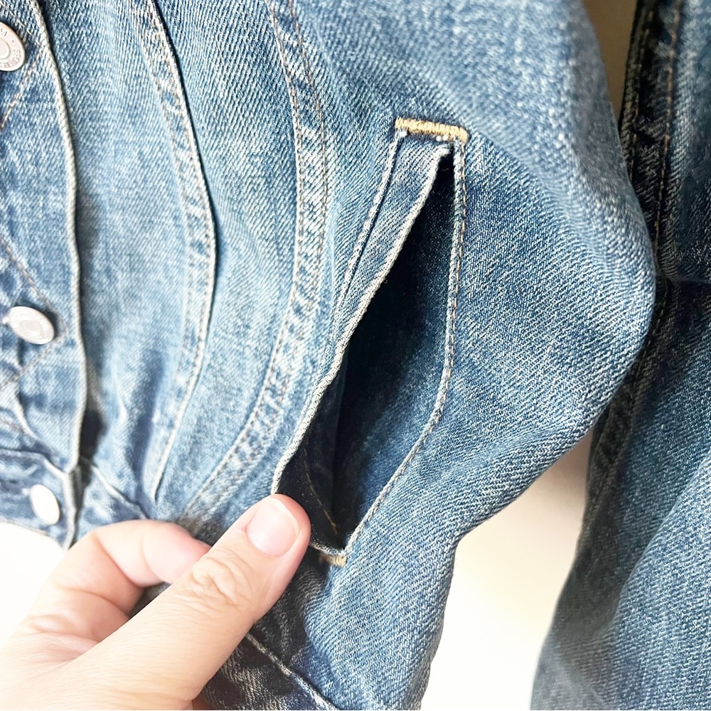 GAP Icon Denim Jean Trucker Jacket Medium Saddle Blue Wash XS - Picture 7 of 11